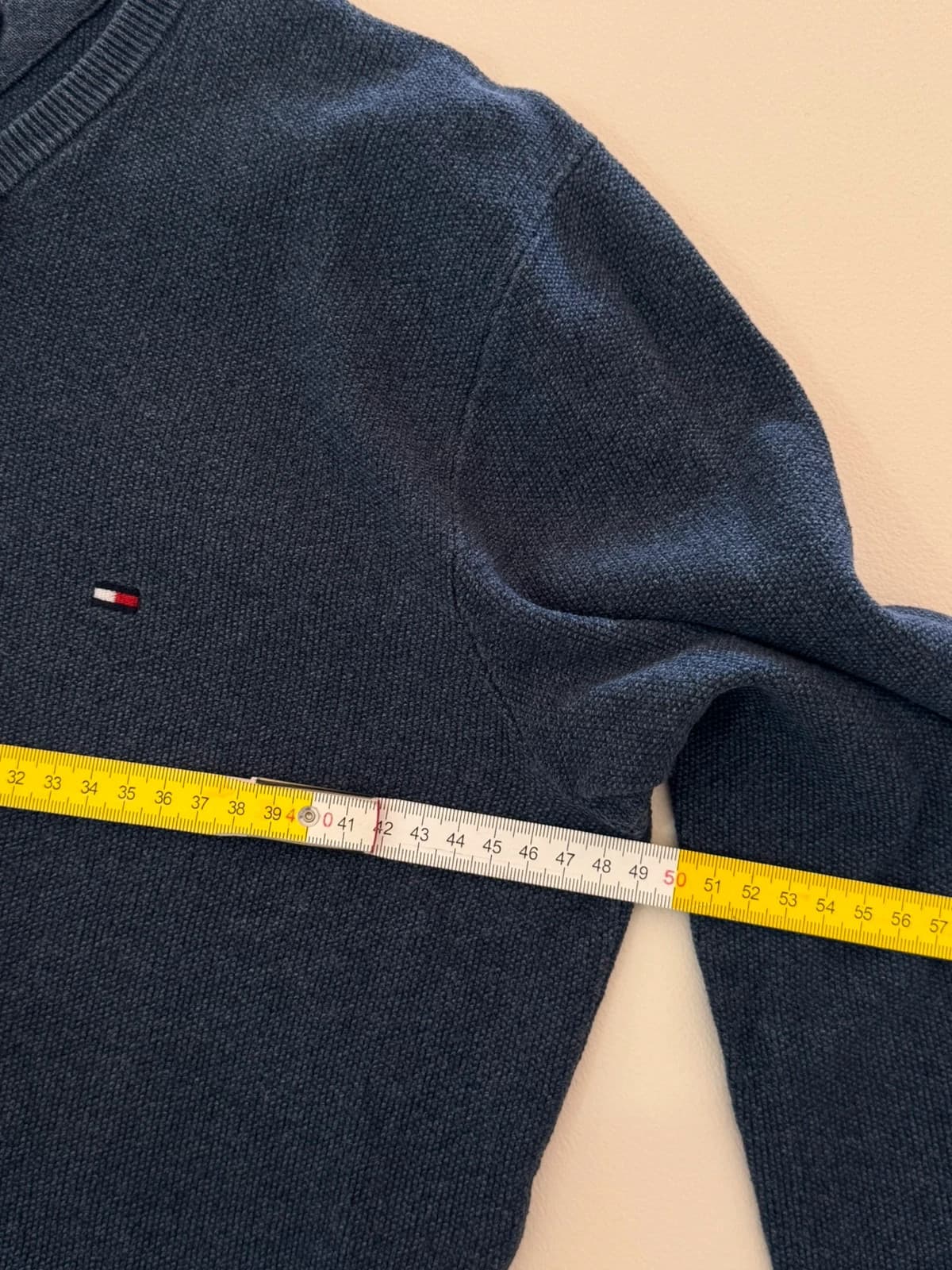 V formos apykaklės megztinis Tommy Hilfiger Premium Cotton mėlynas, dydis S - FP260769 – nuotrauka 8/9