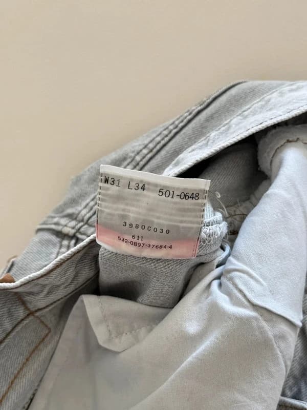 Levi’s 501 vintažiniai džinsai šviesiai pilki W31 L34 Pagaminta JAV - SC2605104 – nuotrauka 6/11
