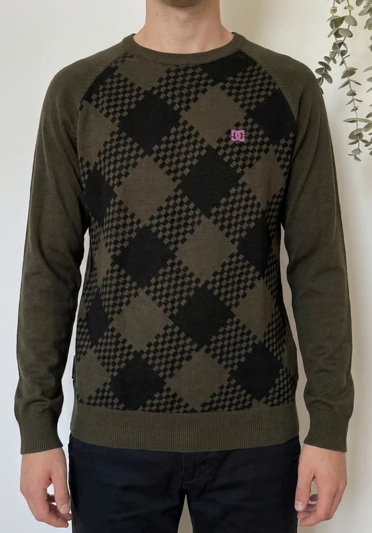 Pull maille raglan DC Shoes motif argyle kaki noir taille S/M - SC260594 - Photo 1/9