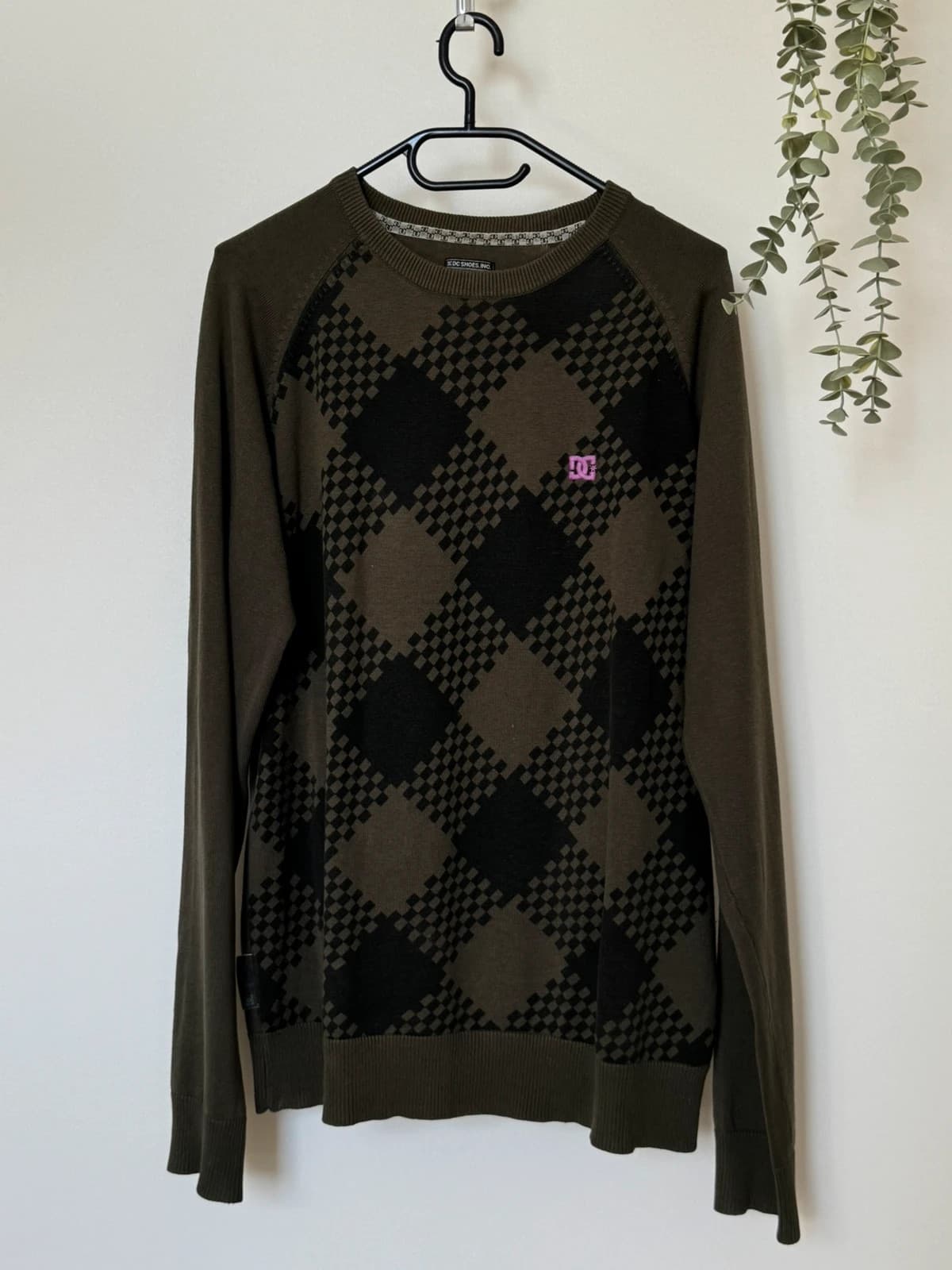 Pull maille raglan DC Shoes motif argyle kaki noir taille S/M - SC260594 - Photo 2/9