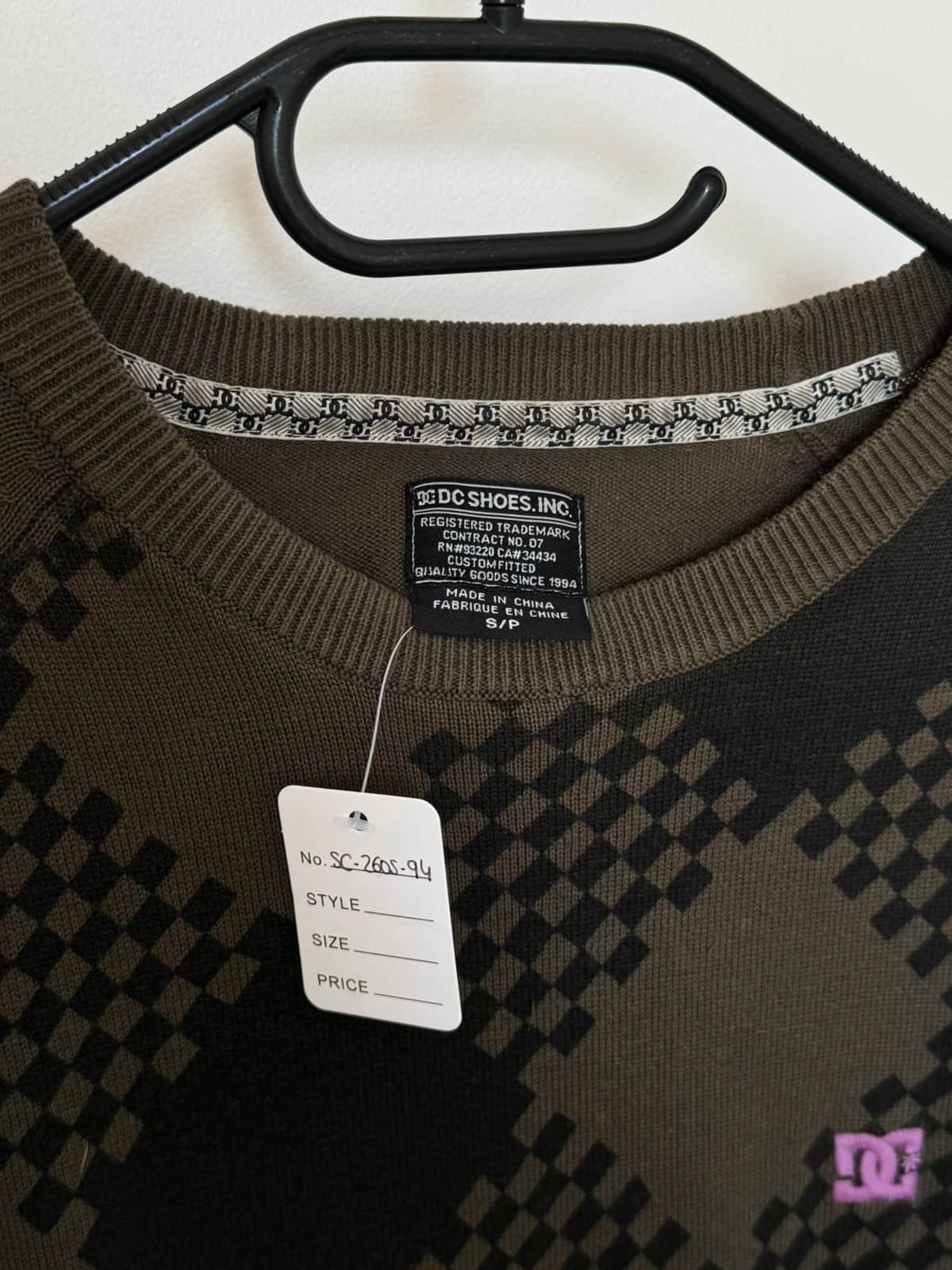 Pull maille raglan DC Shoes motif argyle kaki noir taille S/M - SC260594 - Photo 3/9