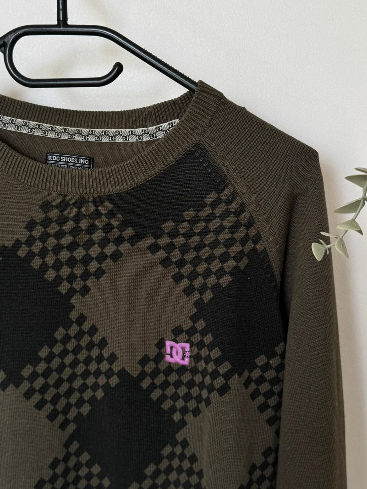 Pull maille raglan DC Shoes motif argyle kaki noir taille S/M - SC260594 - Photo 4/9