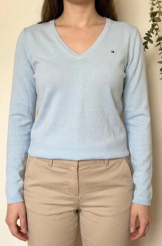 Pull col V Tommy Hilfiger bleu ciel taille S - SC260593 - Photo 1/9