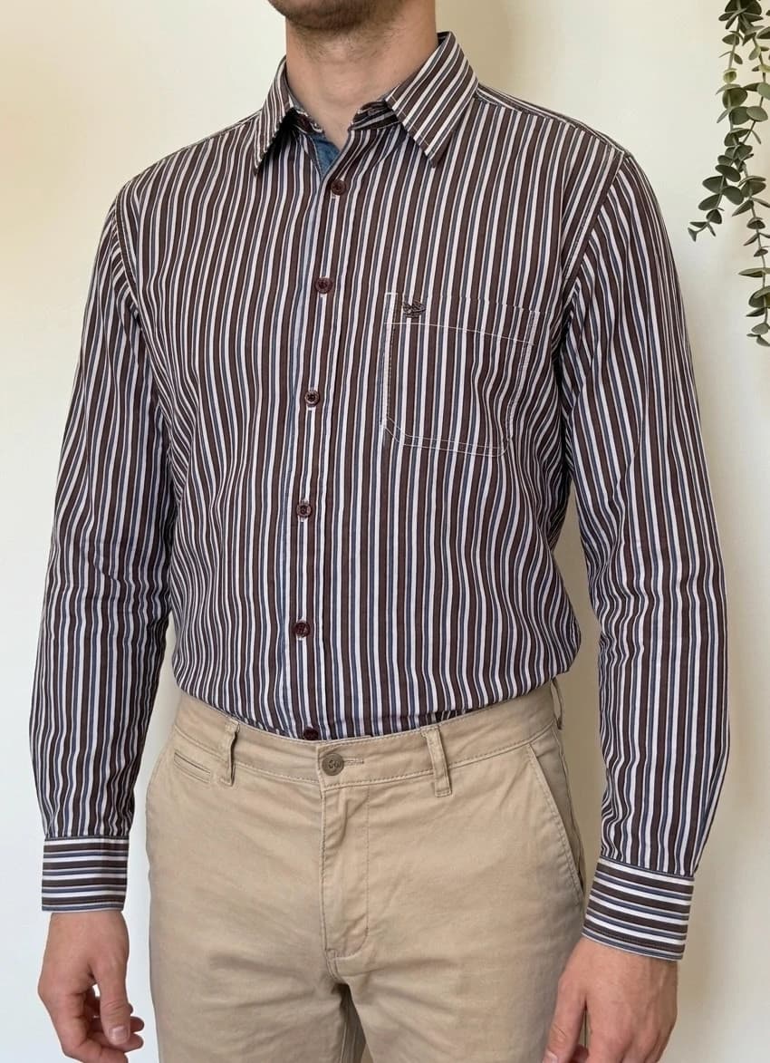 Chemise Saint James rayée marron bleu blanc taille 43/L - VG260559 - Photo 1/8