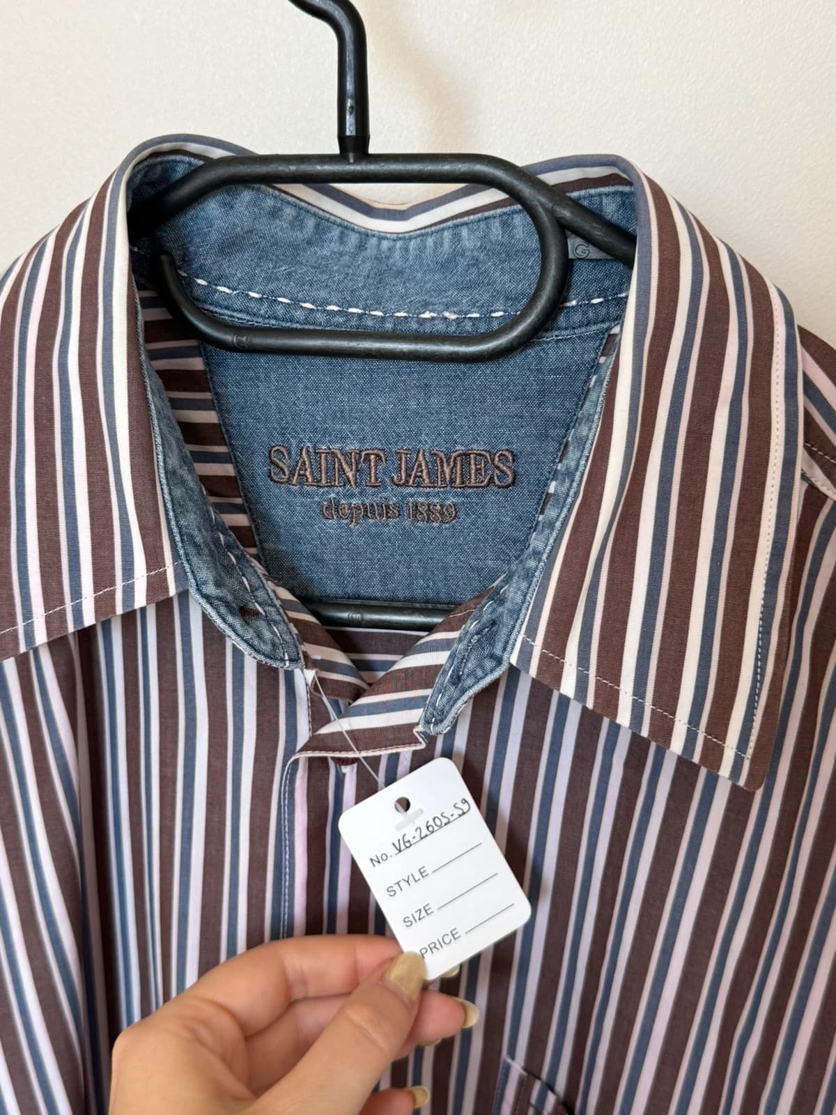 Chemise Saint James rayée marron bleu blanc taille 43/L - VG260559 - Photo 3/8