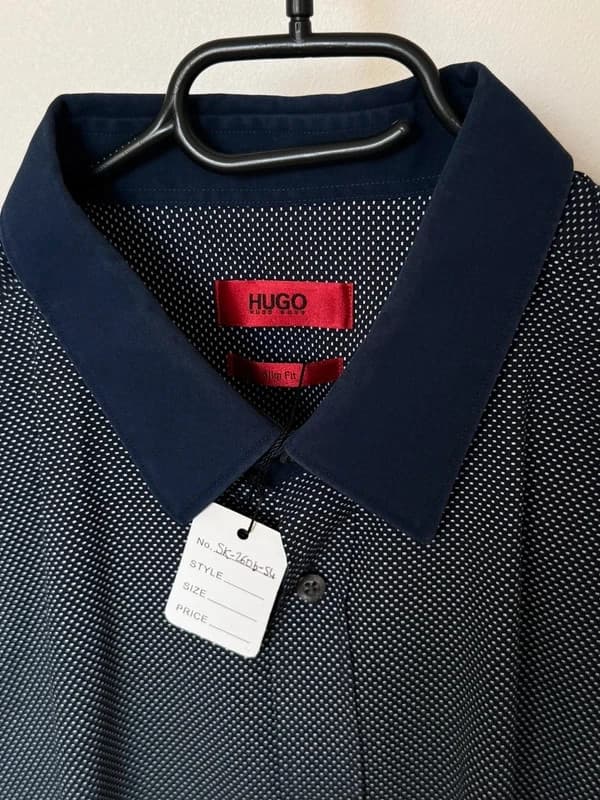 Marškiniai HUGO Slim Fit tamsiai mėlyni, smulkus baltas raštas, dydis XL - SK260654 – nuotrauka 3/11