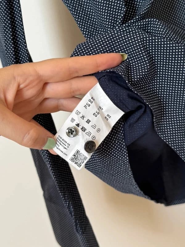 Marškiniai HUGO Slim Fit tamsiai mėlyni, smulkus baltas raštas, dydis XL - SK260654 – nuotrauka 6/11