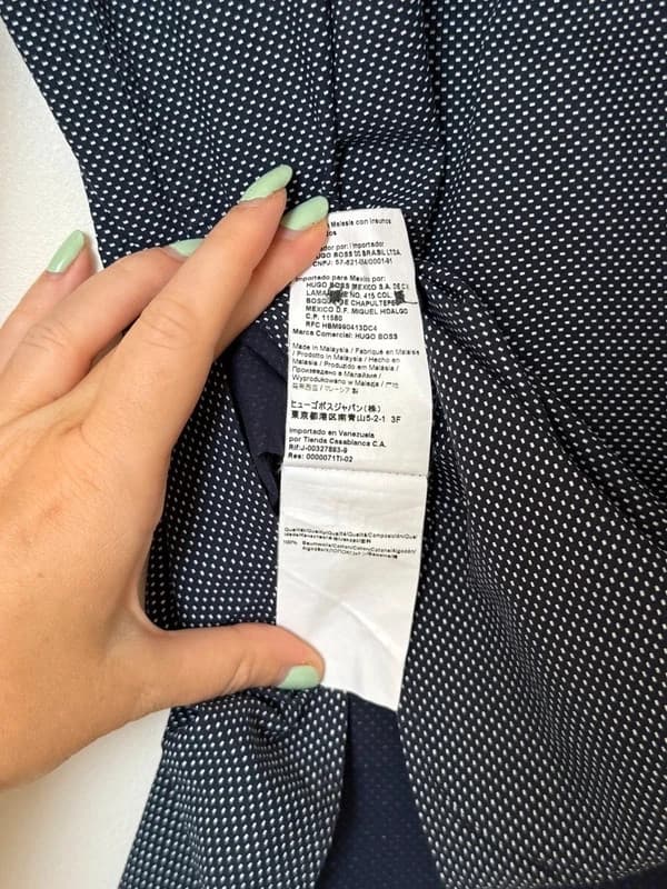 Marškiniai HUGO Slim Fit tamsiai mėlyni, smulkus baltas raštas, dydis XL - SK260654 – nuotrauka 7/11