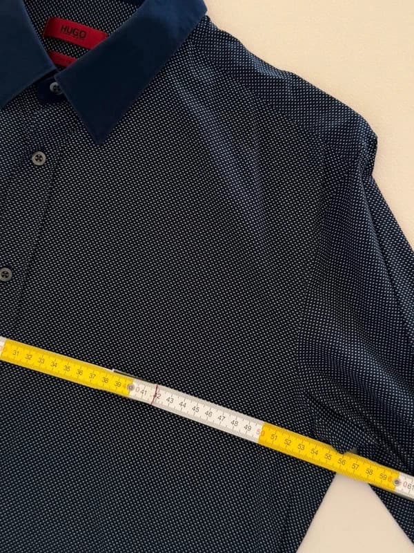 Marškiniai HUGO Slim Fit tamsiai mėlyni, smulkus baltas raštas, dydis XL - SK260654 – nuotrauka 10/11