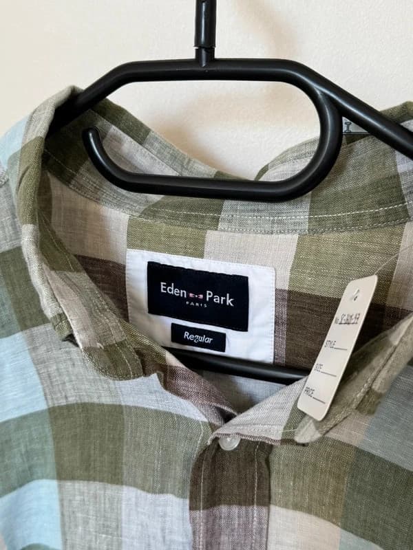 Kemeja regular Eden Park 100 % linen berkotak khaki biru saiz XL - SC260597 - Foto 4/11