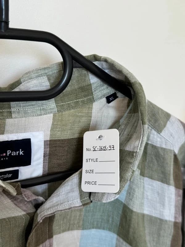 Kemeja regular Eden Park 100 % linen berkotak khaki biru saiz XL - SC260597 - Foto 3/11