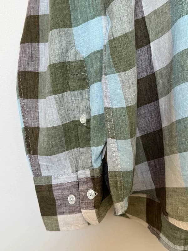 Kemeja regular Eden Park 100 % linen berkotak khaki biru saiz XL - SC260597 - Foto 6/11