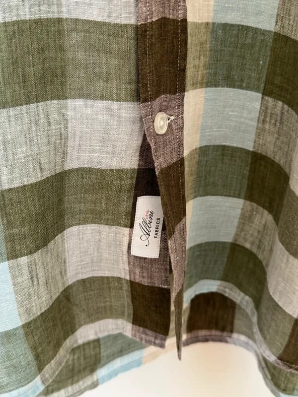 Kemeja regular Eden Park 100 % linen berkotak khaki biru saiz XL - SC260597 - Foto 7/11