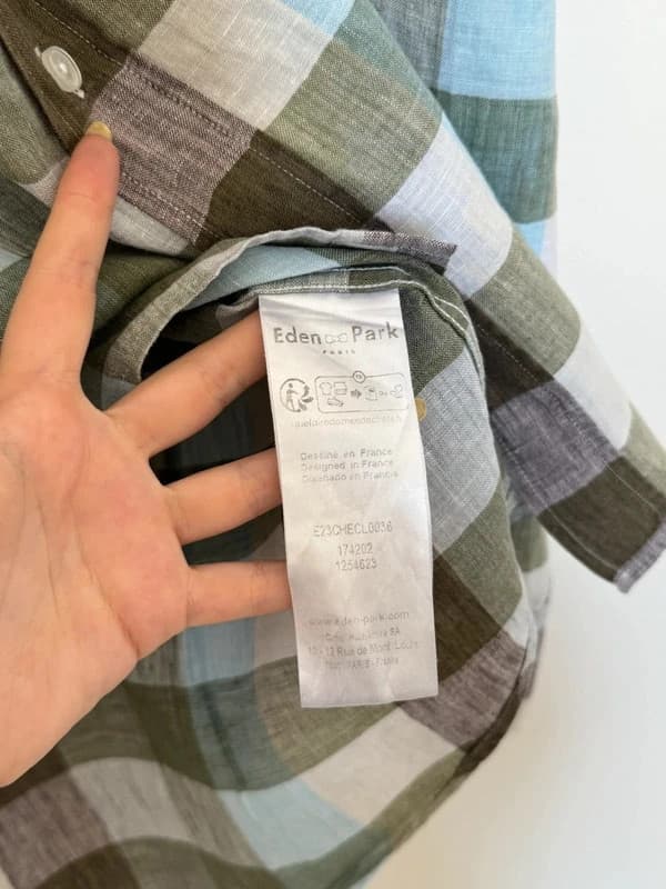 Kemeja regular Eden Park 100 % linen berkotak khaki biru saiz XL - SC260597 - Foto 8/11