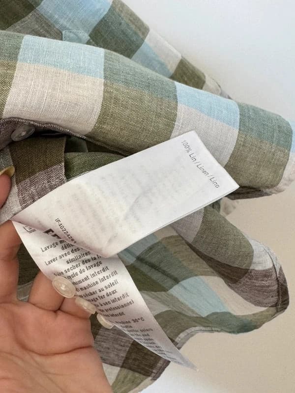 Kemeja regular Eden Park 100 % linen berkotak khaki biru saiz XL - SC260597 - Foto 9/11