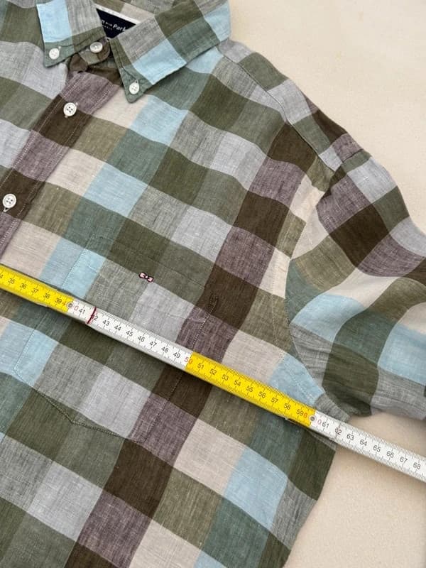 Kemeja regular Eden Park 100 % linen berkotak khaki biru saiz XL - SC260597 - Foto 10/11