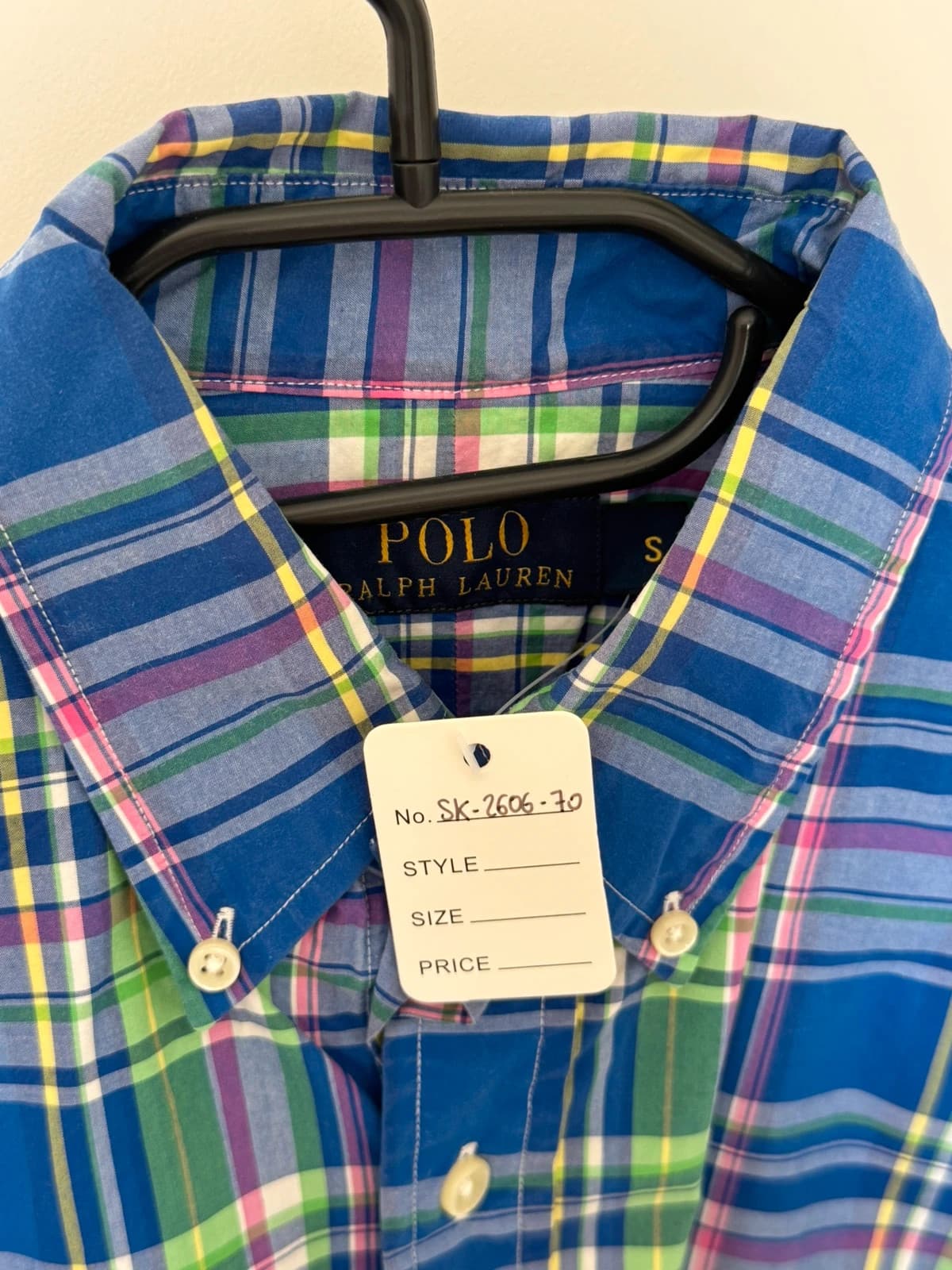 Marškiniai Polo Ralph Lauren languoti daugiaspalviai mėlyni žali rožiniai, rožinis Pony logotipas, dydis S - SK260670 – nuotrauka 3/9