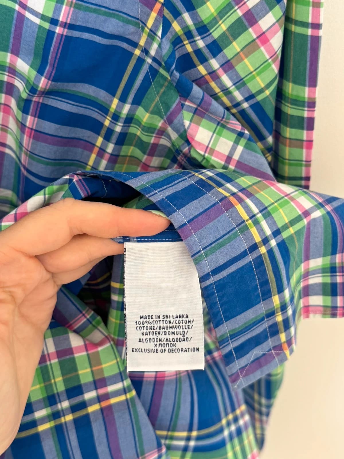 Marškiniai Polo Ralph Lauren languoti daugiaspalviai mėlyni žali rožiniai, rožinis Pony logotipas, dydis S - SK260670 – nuotrauka 5/9