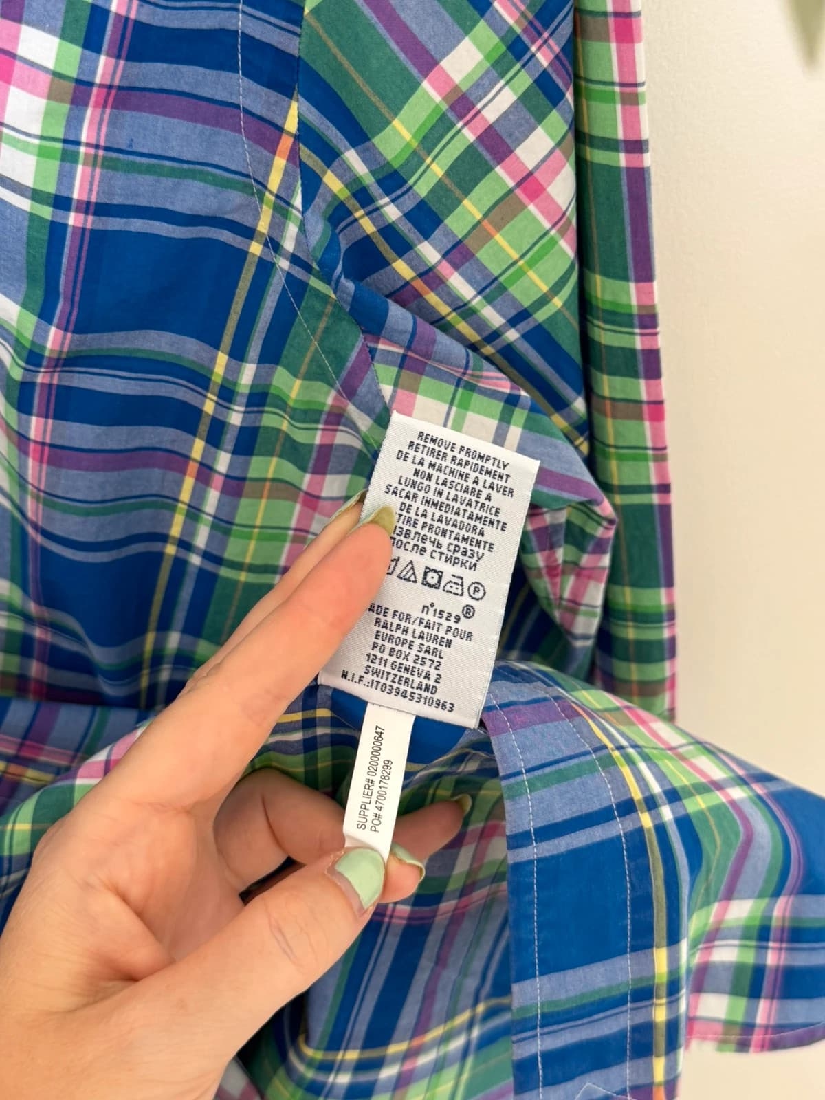 Marškiniai Polo Ralph Lauren languoti daugiaspalviai mėlyni žali rožiniai, rožinis Pony logotipas, dydis S - SK260670 – nuotrauka 6/9