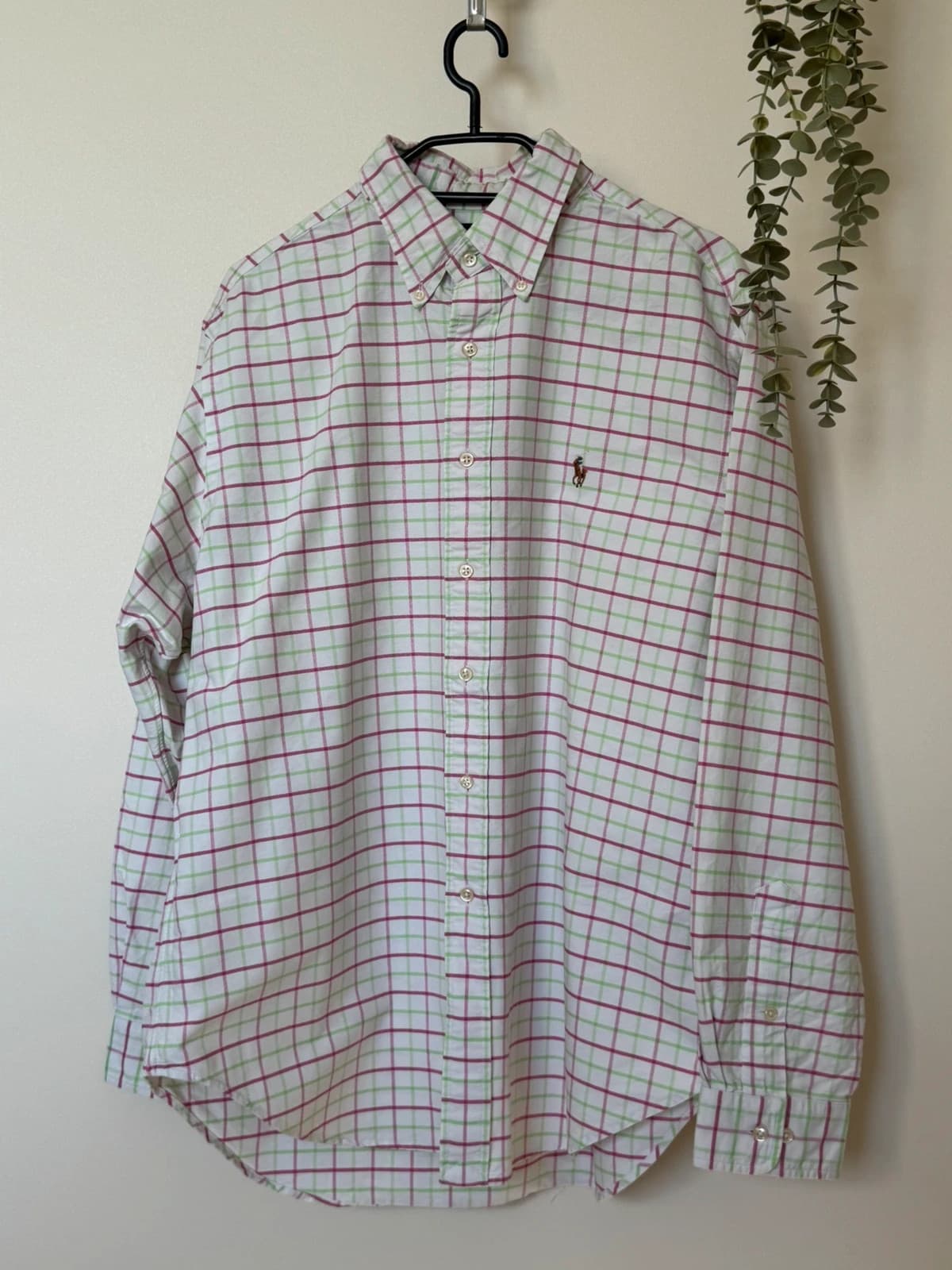 Ralph Lauren Classic Fit balti marškiniai su rožinės ir žalios spalvos langeliais, premium logotipu, dydis XL - SK26069 – nuotrauka 2/8