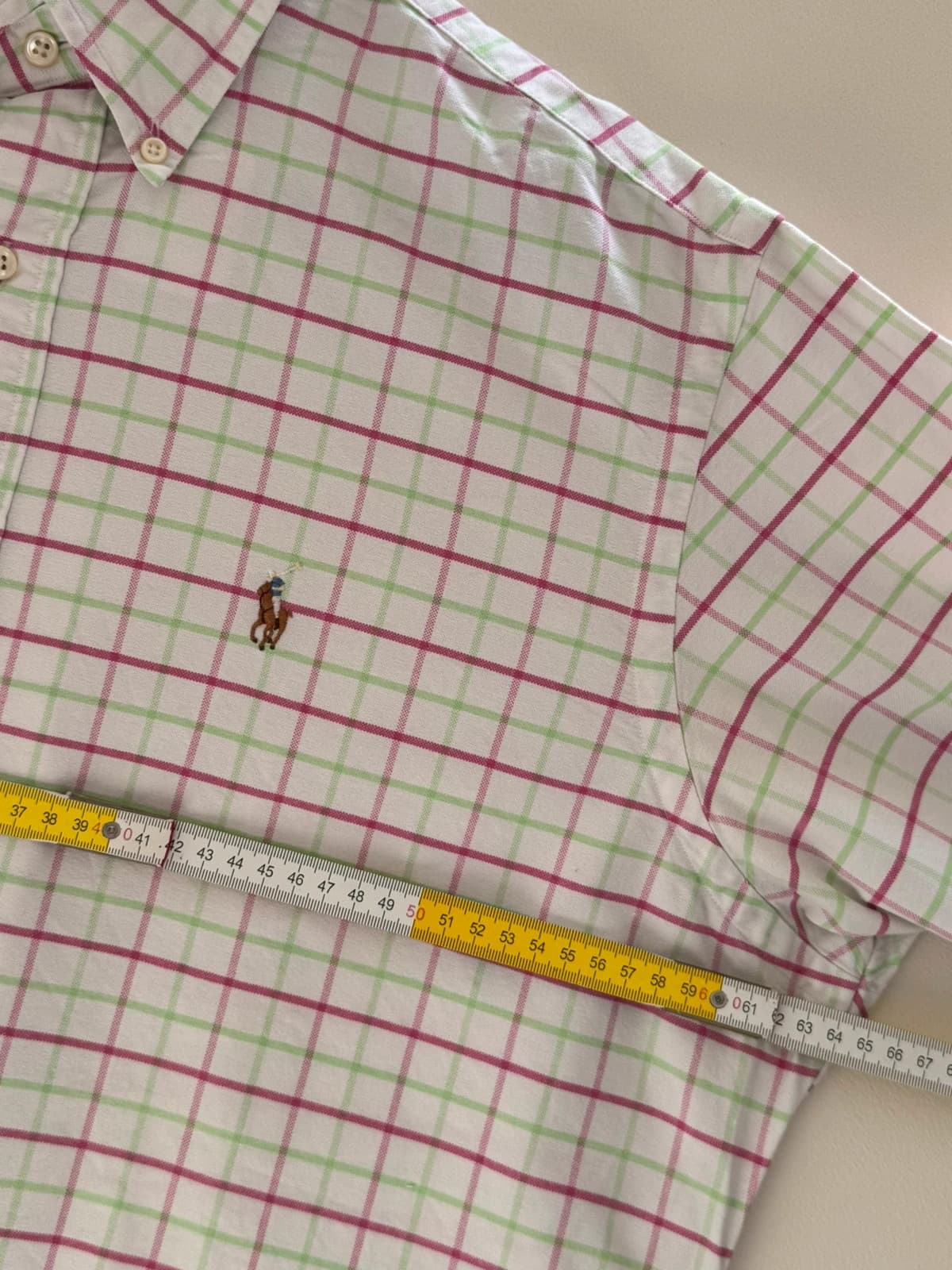 Ralph Lauren Classic Fit balti marškiniai su rožinės ir žalios spalvos langeliais, premium logotipu, dydis XL - SK26069 – nuotrauka 7/8