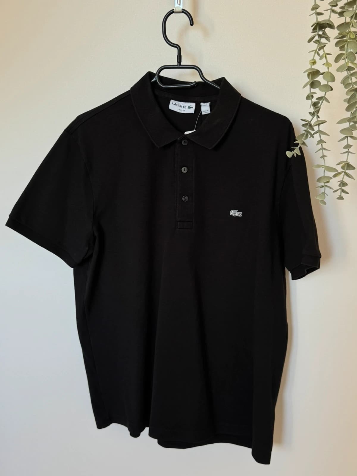 Lacoste siauro kirpimo polo piké juodas su pilku logotipu, dydis 6/XL - SK260652 – nuotrauka 2/9