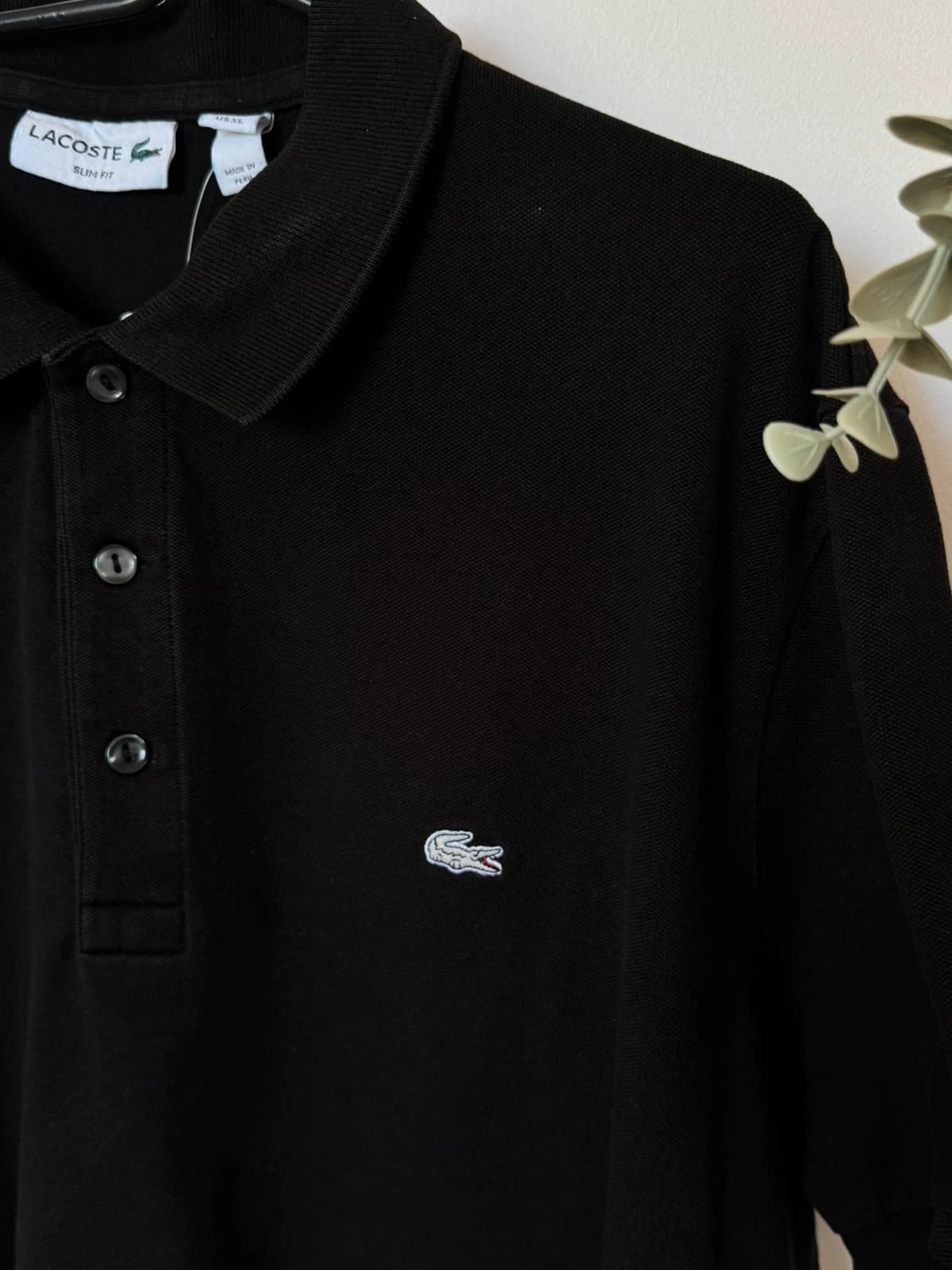 Lacoste siauro kirpimo polo piké juodas su pilku logotipu, dydis 6/XL - SK260652 – nuotrauka 4/9