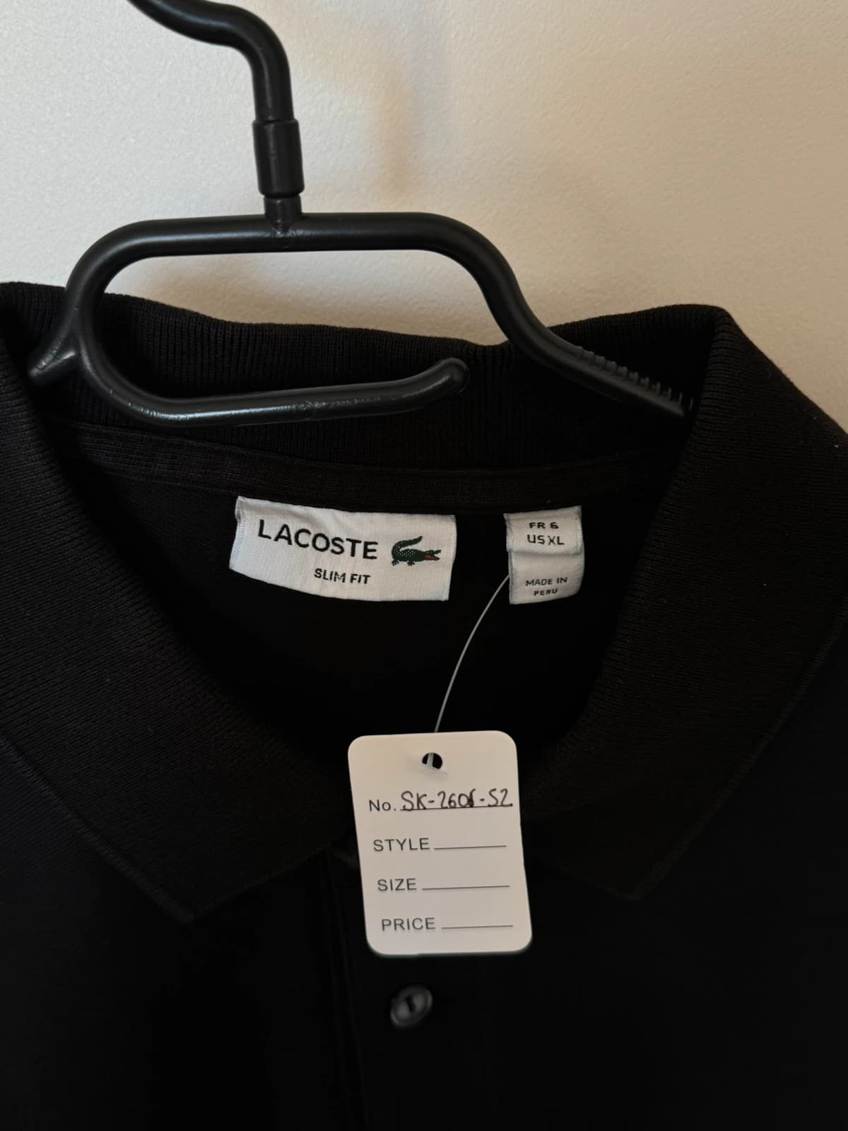 Lacoste siauro kirpimo polo piké juodas su pilku logotipu, dydis 6/XL - SK260652 – nuotrauka 3/9