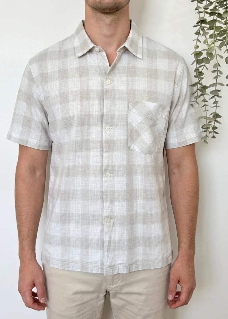 Chemise manches courtes Buck Mason lin coton carreaux beige taille M - SK260678 - Photo 1/9
