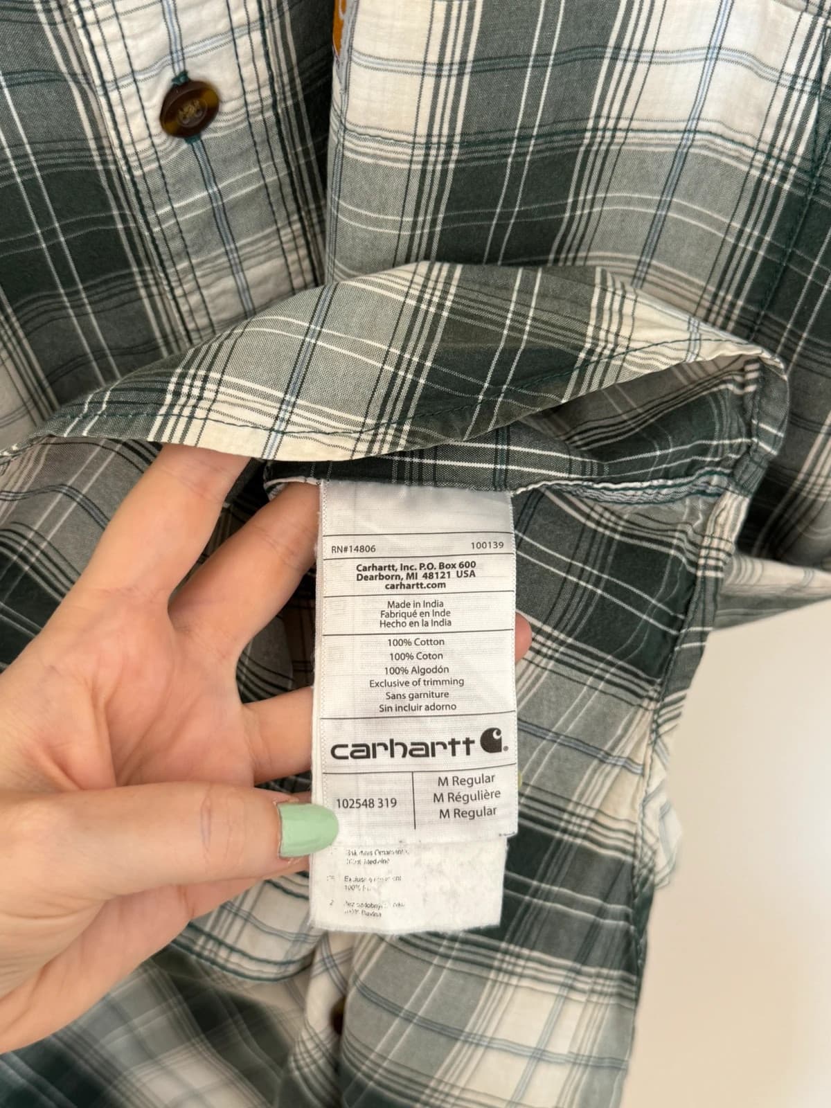 Chemise manches courtes Carhartt slim fit carreaux vert gris blanc taille M - SK260674 - Photo 6/8