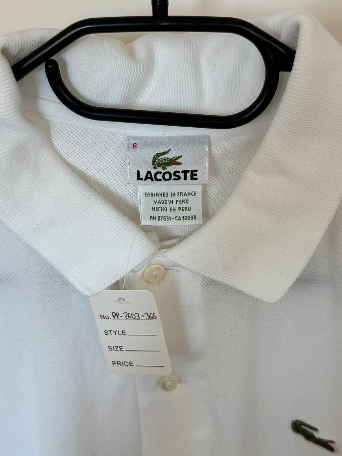 Baltas Lacoste piké polo marškinėliai, dydis 6/XL - PP2603366 – nuotrauka 4/9