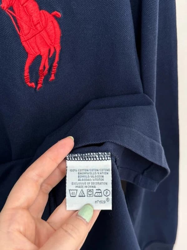 Piké polo marškinėliai ilgomis rankovėmis Big Pony custom fit Ralph Lauren tamsiai mėlyni su raudonais akcentais, dydis M - FP260922 – nuotrauka 5/9