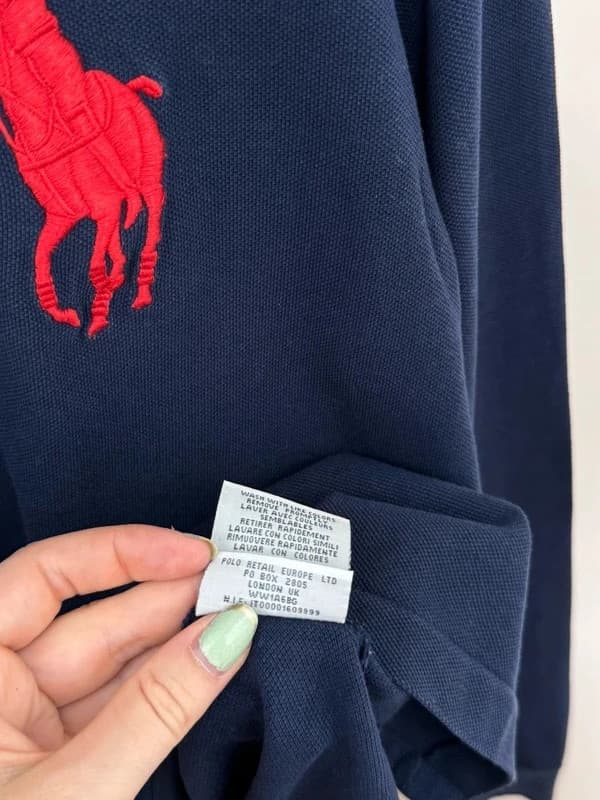 Piké polo marškinėliai ilgomis rankovėmis Big Pony custom fit Ralph Lauren tamsiai mėlyni su raudonais akcentais, dydis M - FP260922 – nuotrauka 6/9