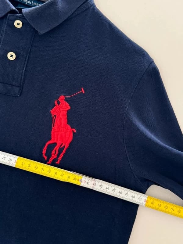 Piké polo marškinėliai ilgomis rankovėmis Big Pony custom fit Ralph Lauren tamsiai mėlyni su raudonais akcentais, dydis M - FP260922 – nuotrauka 8/9