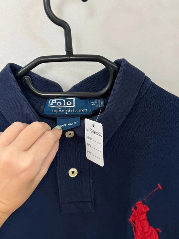 Piké polo marškinėliai ilgomis rankovėmis Big Pony custom fit Ralph Lauren tamsiai mėlyni su raudonais akcentais, dydis M - FP260922 – nuotrauka 3/9