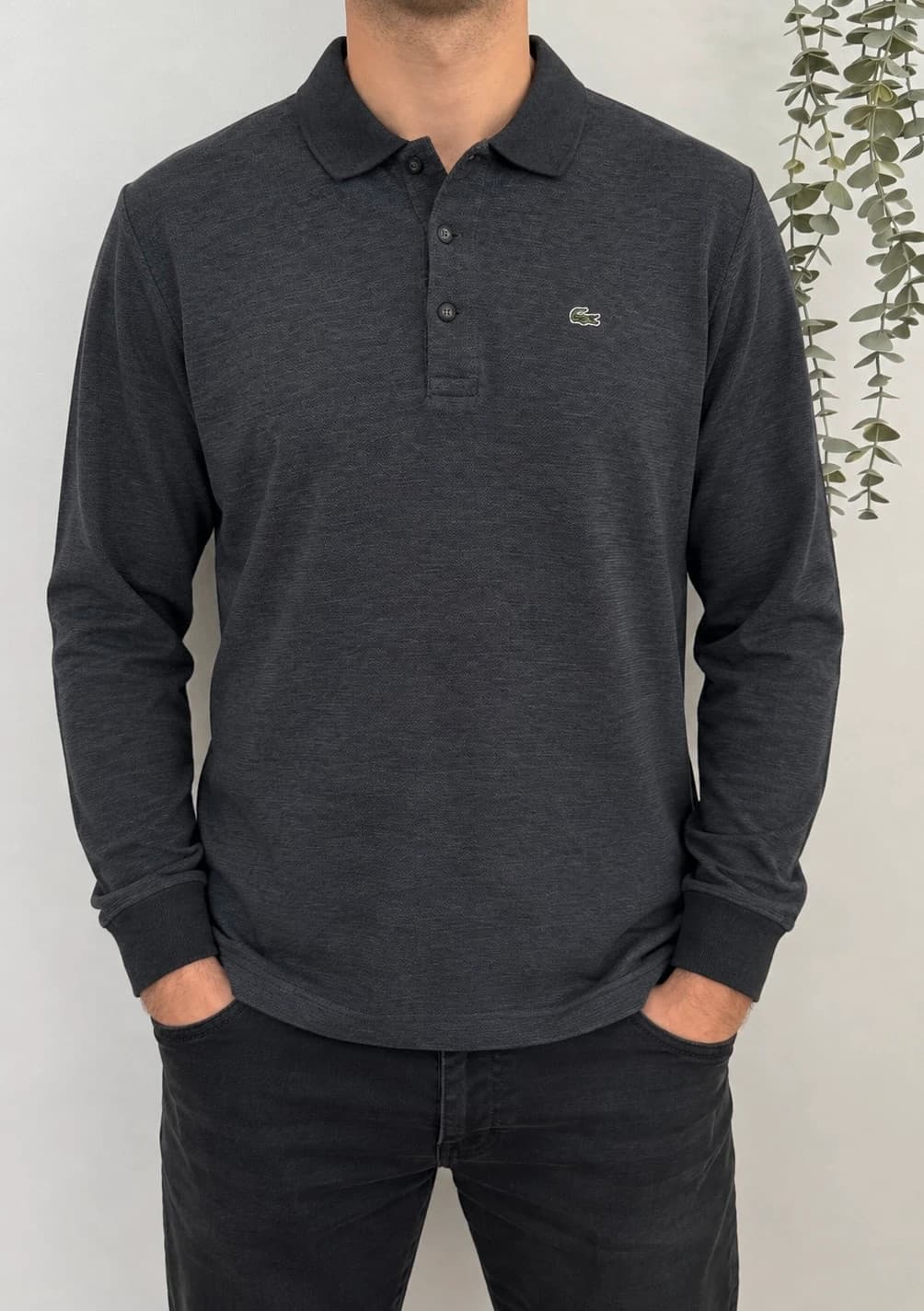 Polo piqué texturé Lacoste gris anthracite chiné manches longues taille 5/L - FP260936 - Photo 1/10
