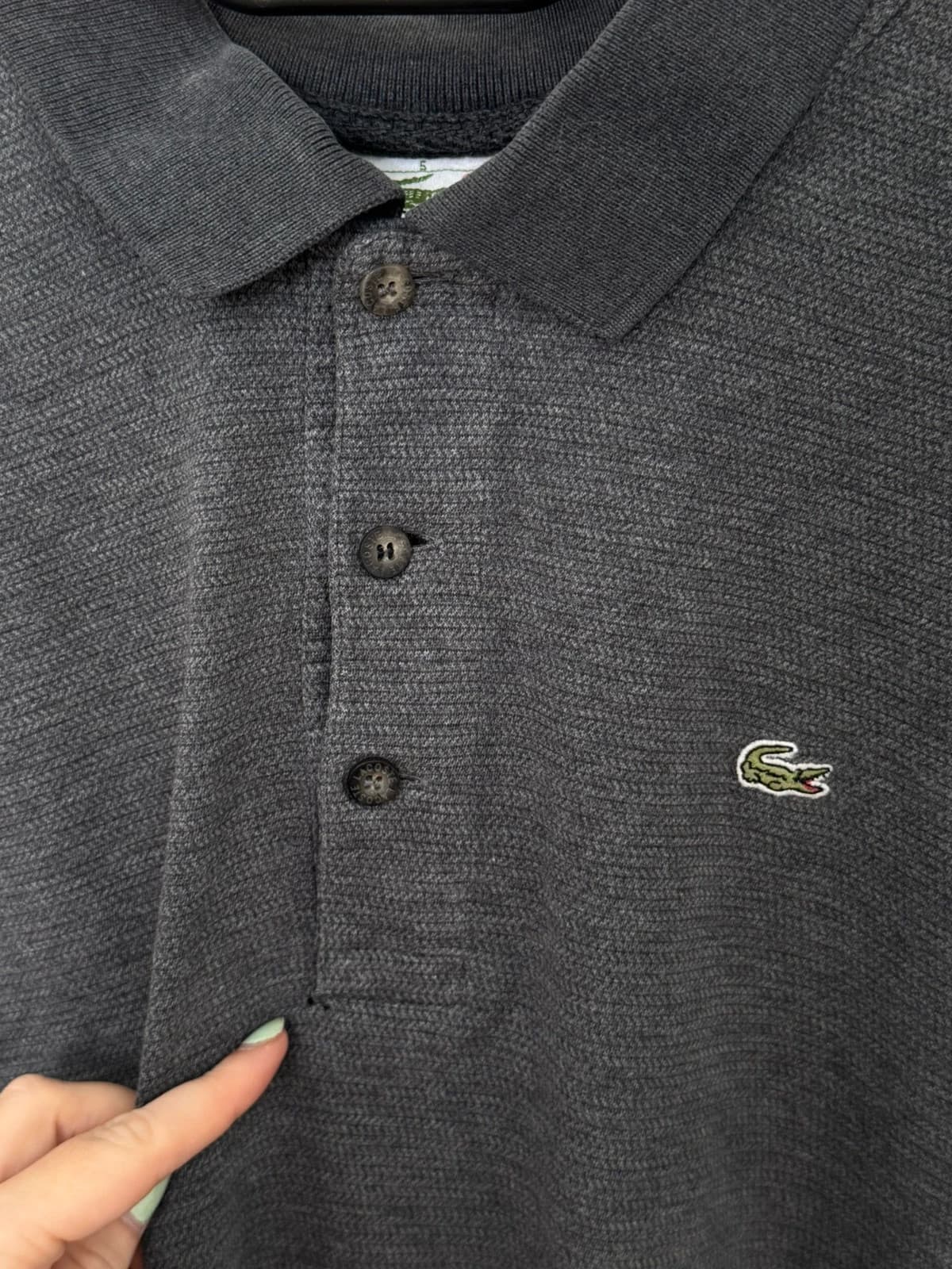 Polo piqué texturé Lacoste gris anthracite chiné manches longues taille 5/L - FP260936 - Photo 7/10