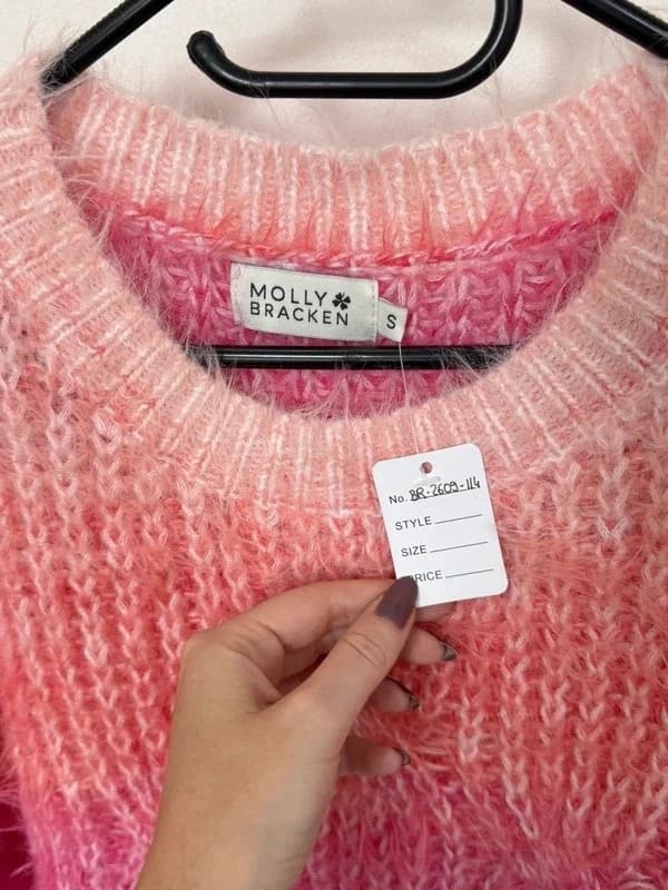 Molly Bracken fluffy twisted knit fuchsia pink coral size S - BR2609114 – fotka 3/7