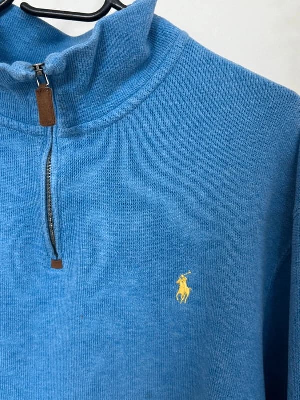 Pull half zip col camionneur Polo Ralph Lauren bleu ciel logo jaune taille XL - BR2609126 - Photo 4/12