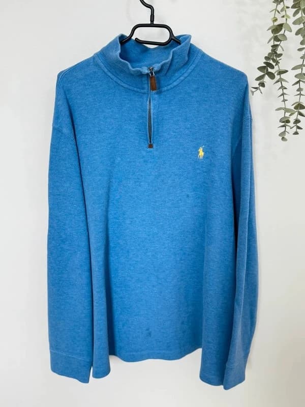 Pull half zip col camionneur Polo Ralph Lauren bleu ciel logo jaune taille XL - BR2609126 - Photo 2/12