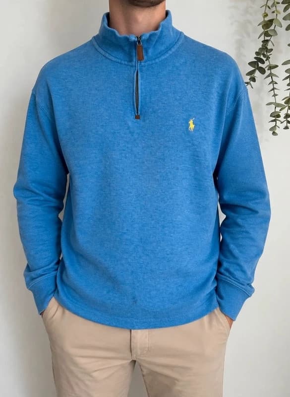 Pull half zip col camionneur Polo Ralph Lauren bleu ciel logo jaune taille XL - BR2609126 - Photo 1/12