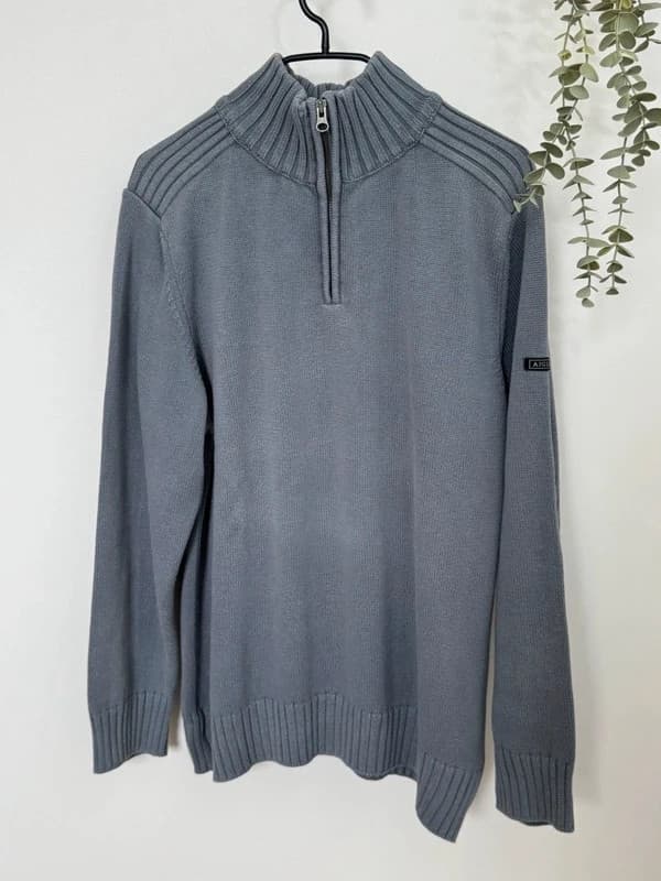 Pull col camionneur demi zip Aigle gris bleuté 100 % coton taille M - DN260918 - Photo 2/9