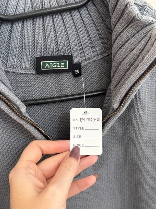 Pull col camionneur demi zip Aigle gris bleuté 100 % coton taille M - DN260918 - Photo 3/9