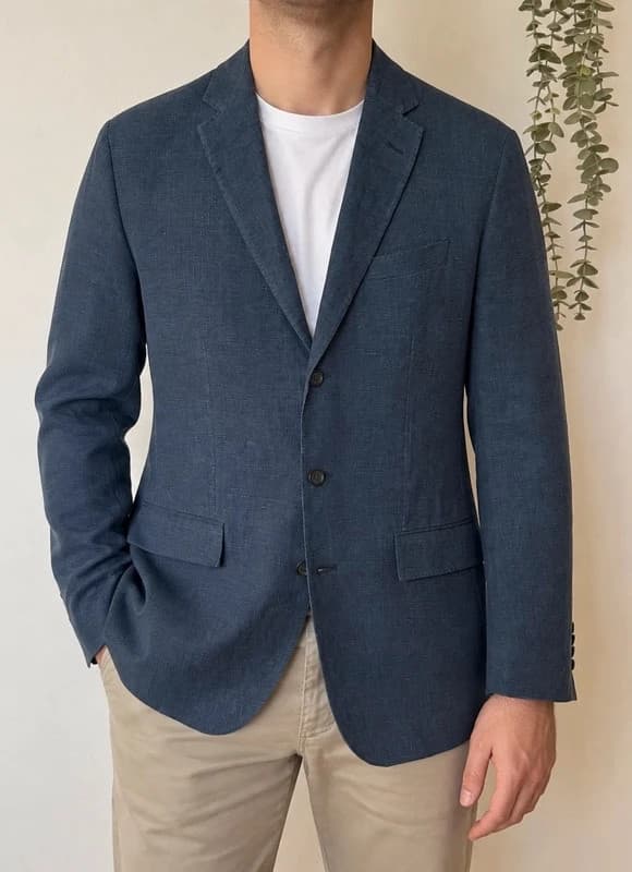 Blazer Polo Ralph Lauren bleu chiné 100 % lin Made in Italy taille 40R-M/L - FP260963 - Photo 1/11