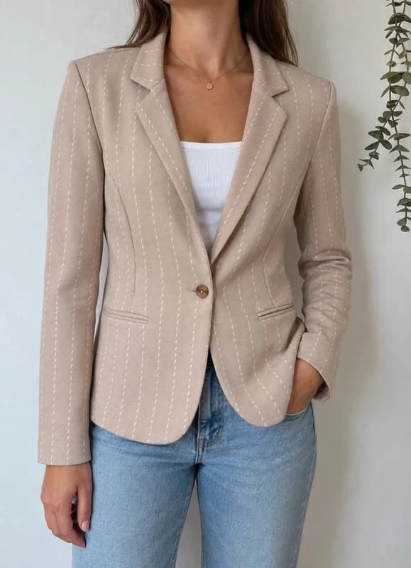 Blazer ICHI Ihruti beige pink striped with cream stripes size S - V62609155 – fotka 1/10