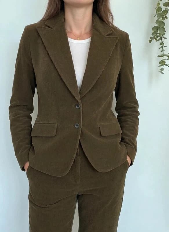 Ensemble tailleur Gérard Darel velours côtelé kaki olive taille haute 38 - DN260917 - Photo 1/16