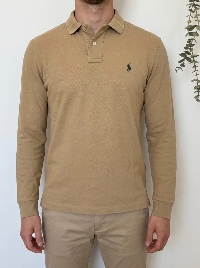 Polo Ralph Lauren piqué long sleeves beige camel custom fit size S - FP260927 – fotka 1/8