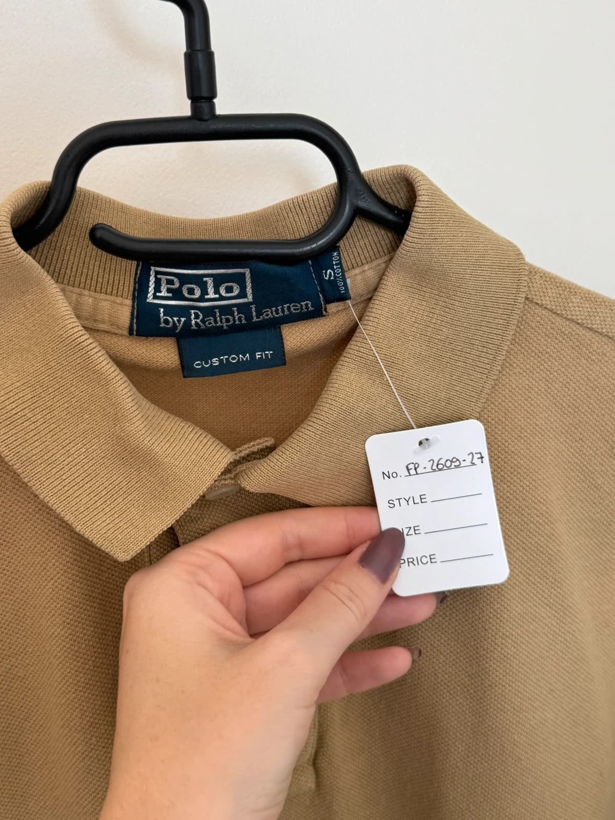 Polo Ralph Lauren piqué long sleeves beige camel custom fit size S - FP260927 – fotka 3/8
