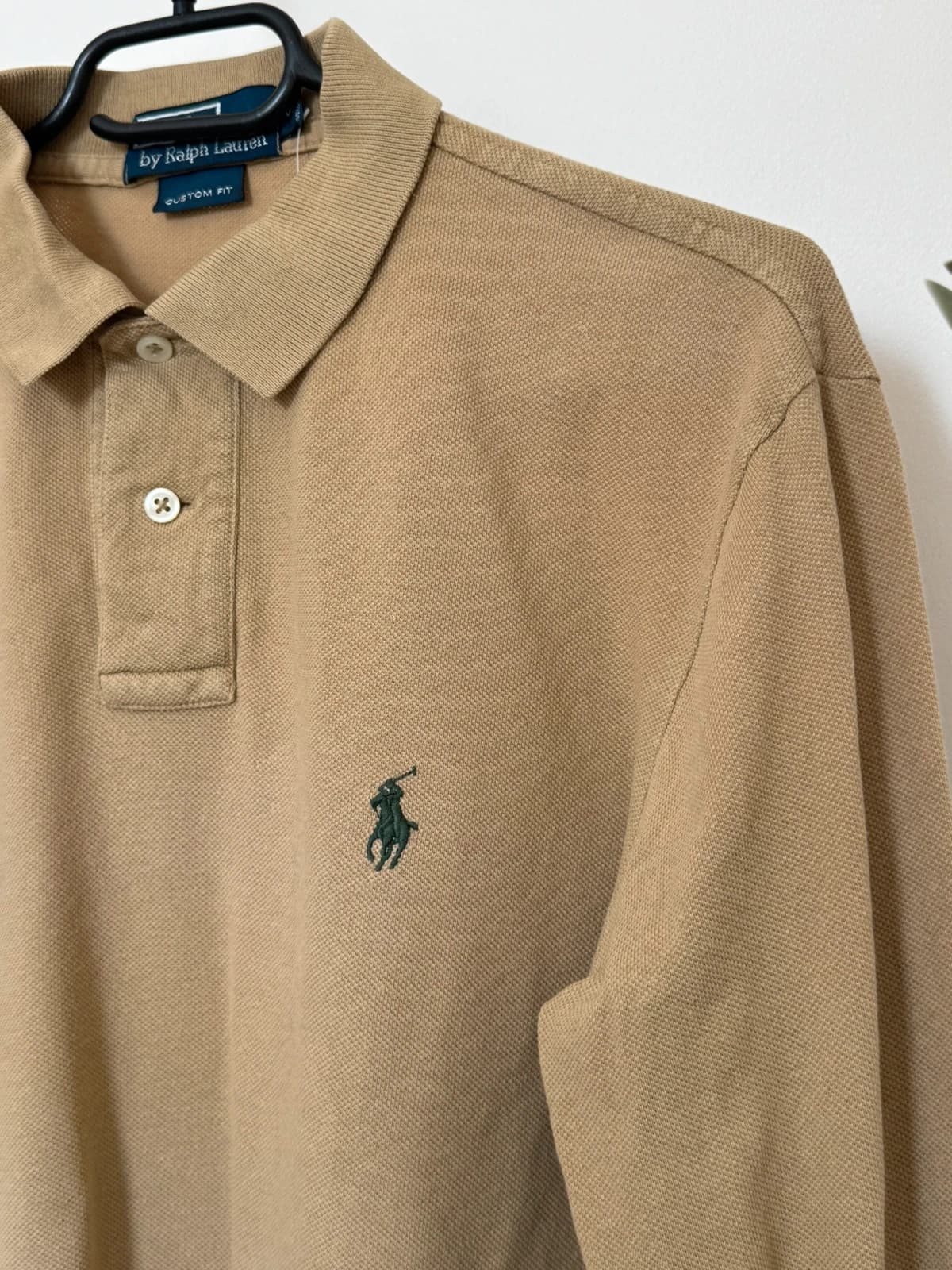 Polo Ralph Lauren piqué long sleeves beige camel custom fit size S - FP260927 – fotka 4/8