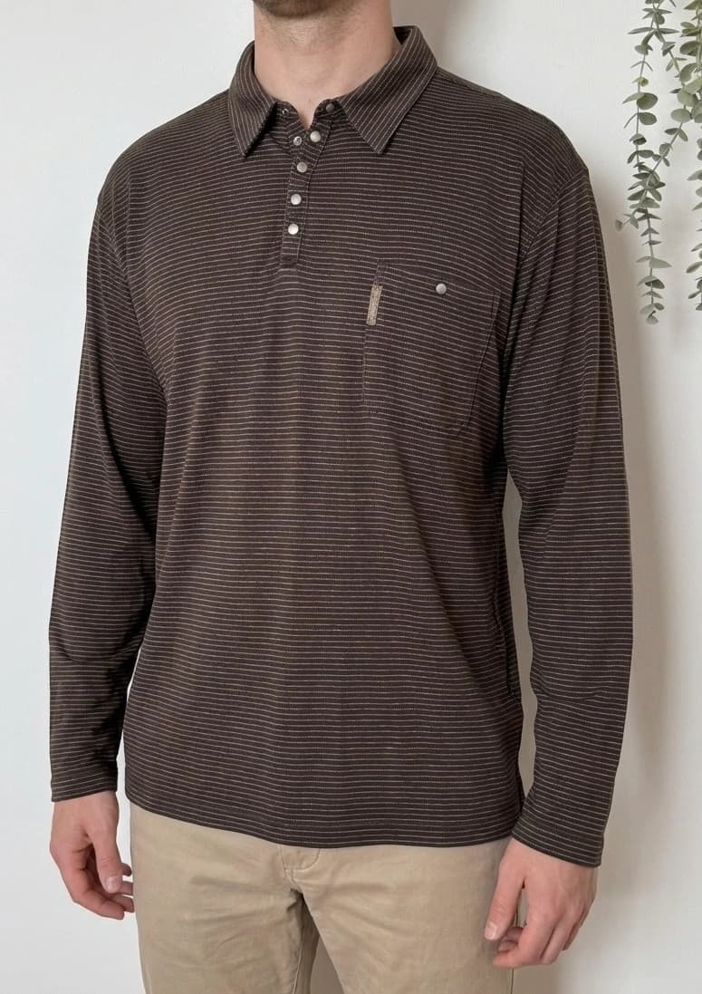 Polo manches longues Columbia marron rayé taille XXL - FP2607154 - Photo 1/8